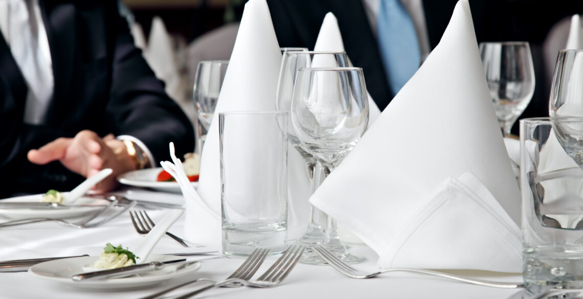 Closeup shot of tissues and crockeries on the table