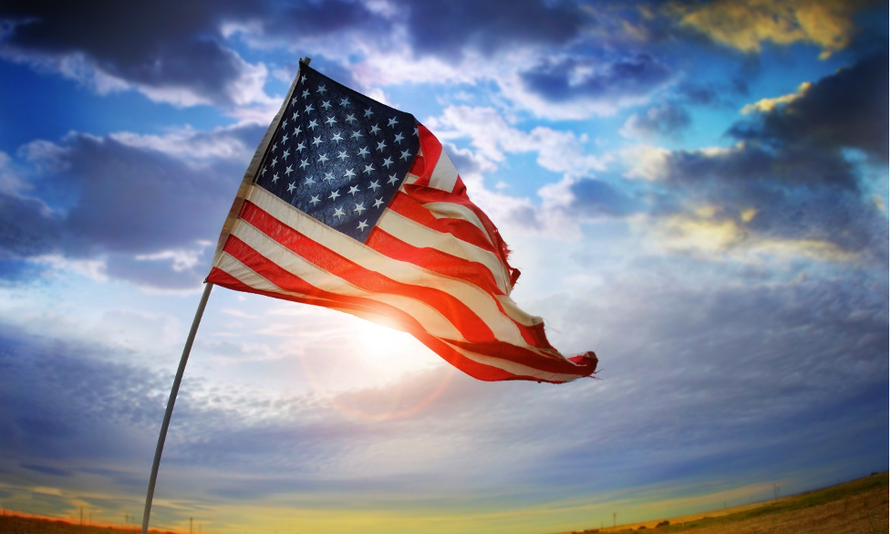 Closeup shot of America flag on the display